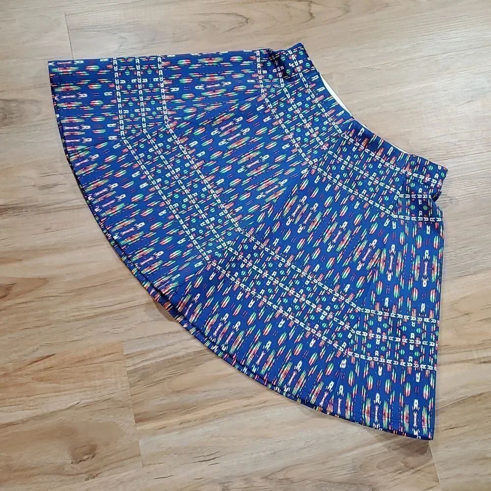 💜Decree Blue & Orange Print Mini Skater Skirt Medium